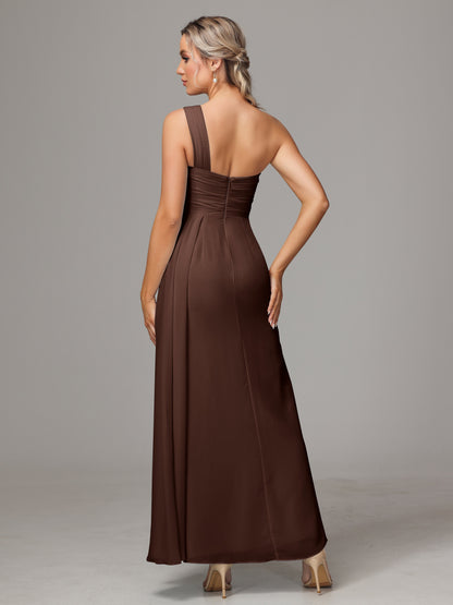 One Shoulder Floor Length Chiffon Bridesmaid Dress