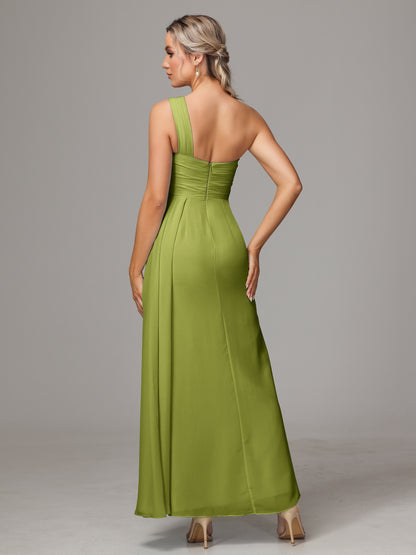 One Shoulder Floor Length Chiffon Bridesmaid Dress