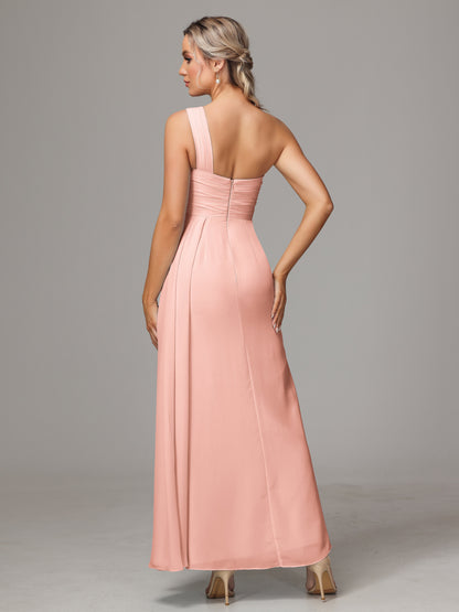 One Shoulder Floor Length Chiffon Bridesmaid Dress