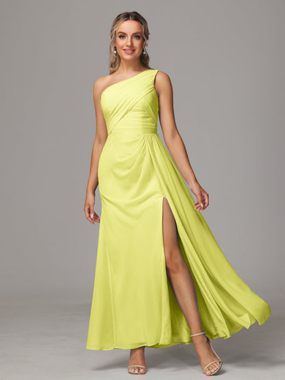 One Shoulder Floor Length Chiffon Bridesmaid Dress