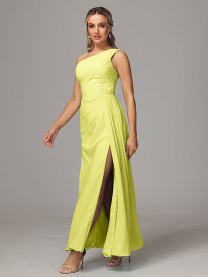 One Shoulder Floor Length Chiffon Bridesmaid Dress