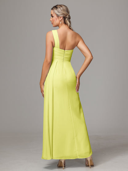 One Shoulder Floor Length Chiffon Bridesmaid Dress