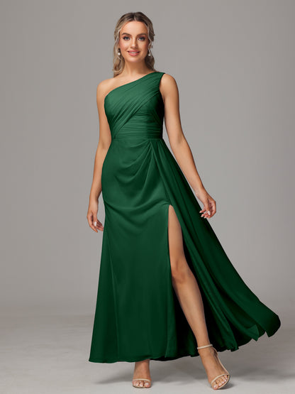 One Shoulder Floor Length Chiffon Bridesmaid Dress
