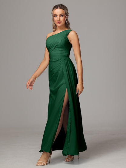 One Shoulder Floor Length Chiffon Bridesmaid Dress