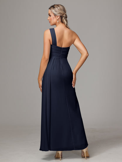 One Shoulder Floor Length Chiffon Bridesmaid Dress
