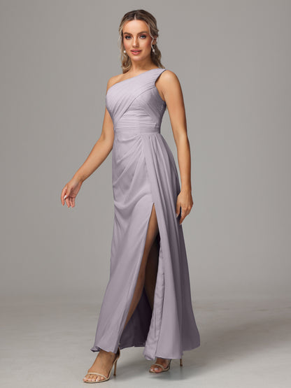 One Shoulder Floor Length Chiffon Bridesmaid Dress