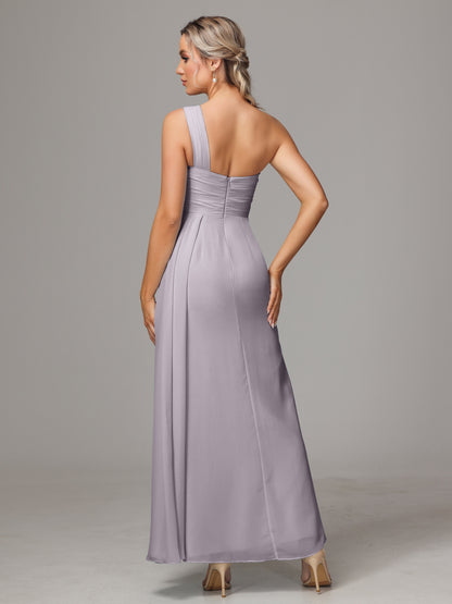 One Shoulder Floor Length Chiffon Bridesmaid Dress