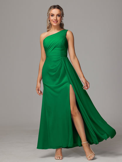 One Shoulder Floor Length Chiffon Bridesmaid Dress