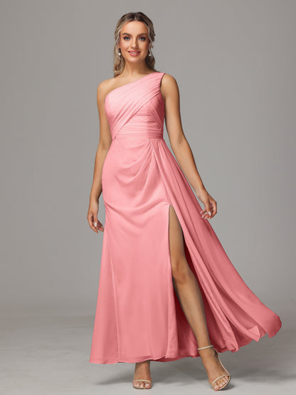 One Shoulder Floor Length Chiffon Bridesmaid Dress