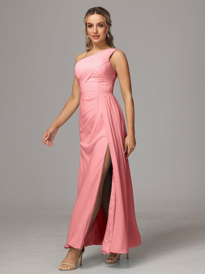 One Shoulder Floor Length Chiffon Bridesmaid Dress