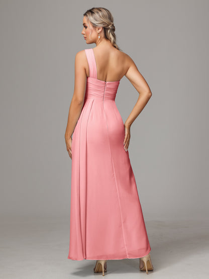 One Shoulder Floor Length Chiffon Bridesmaid Dress