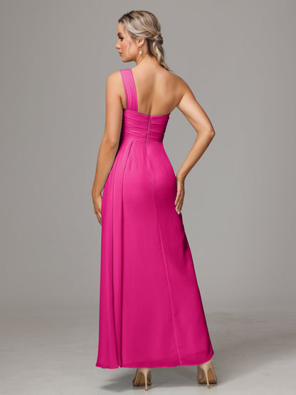 One Shoulder Floor Length Chiffon Bridesmaid Dress