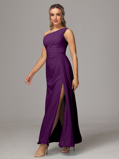 One Shoulder Floor Length Chiffon Bridesmaid Dress