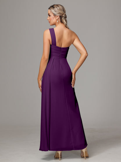 One Shoulder Floor Length Chiffon Bridesmaid Dress