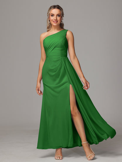 One Shoulder Floor Length Chiffon Bridesmaid Dress