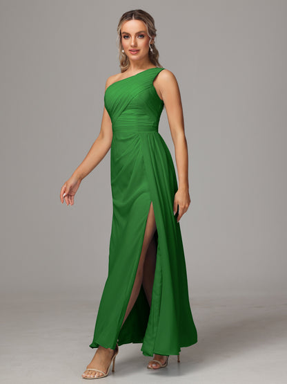 One Shoulder Floor Length Chiffon Bridesmaid Dress