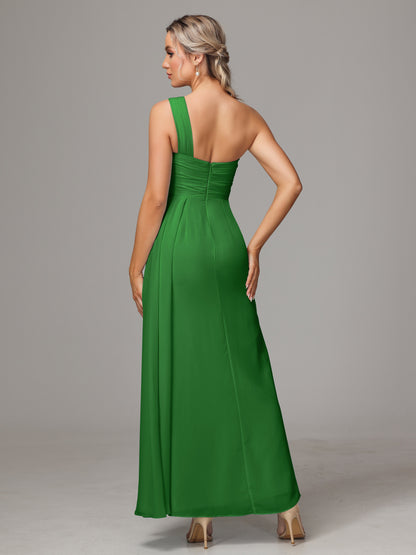 One Shoulder Floor Length Chiffon Bridesmaid Dress