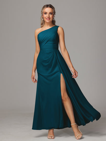 One Shoulder Floor Length Chiffon Bridesmaid Dress