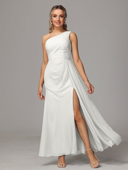 One Shoulder Floor Length Chiffon Bridesmaid Dress