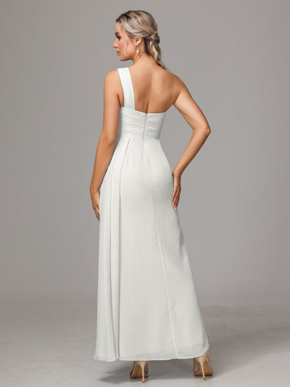 One Shoulder Floor Length Chiffon Bridesmaid Dress