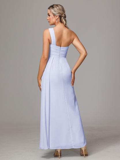 One Shoulder Floor Length Chiffon Bridesmaid Dress