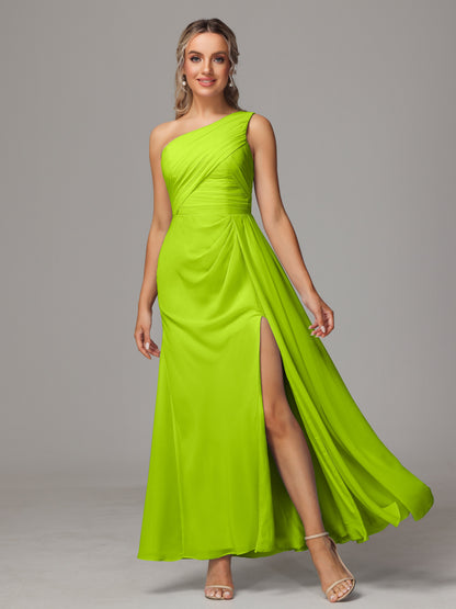 One Shoulder Floor Length Chiffon Bridesmaid Dress