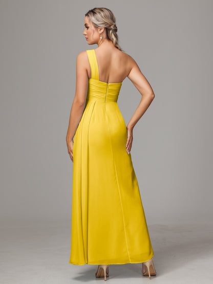 One Shoulder Floor Length Chiffon Bridesmaid Dress