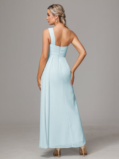 One Shoulder Floor Length Chiffon Bridesmaid Dress