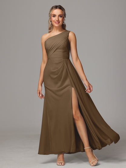 One Shoulder Floor Length Chiffon Bridesmaid Dress