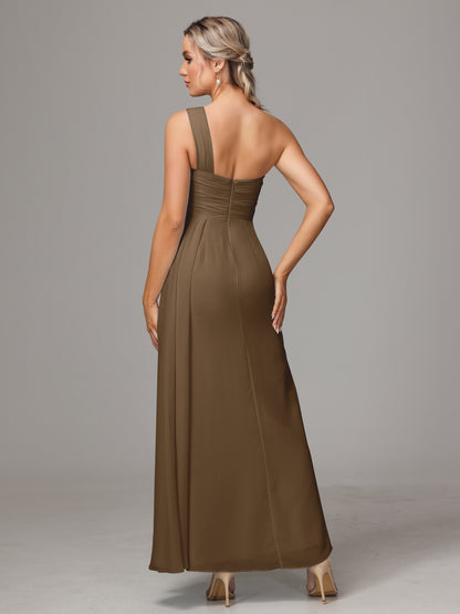 One Shoulder Floor Length Chiffon Bridesmaid Dress