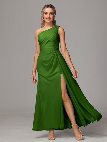One Shoulder Floor Length Chiffon Bridesmaid Dress