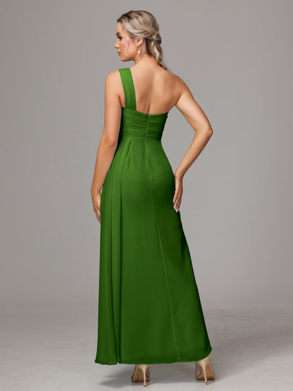 One Shoulder Floor Length Chiffon Bridesmaid Dress