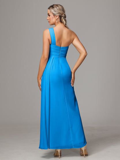 One Shoulder Floor Length Chiffon Bridesmaid Dress