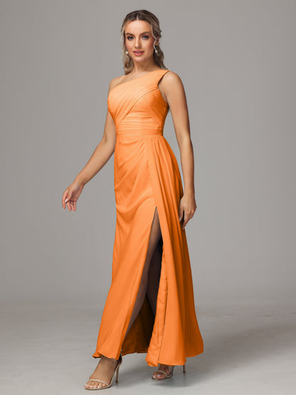 One Shoulder Floor Length Chiffon Bridesmaid Dress
