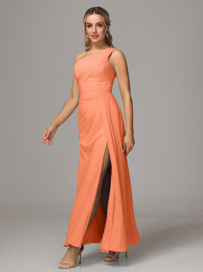 One Shoulder Floor Length Chiffon Bridesmaid Dress