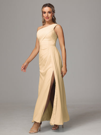 One Shoulder Floor Length Chiffon Bridesmaid Dress