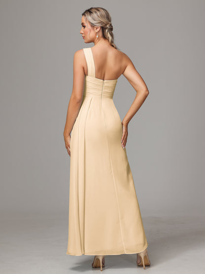 One Shoulder Floor Length Chiffon Bridesmaid Dress