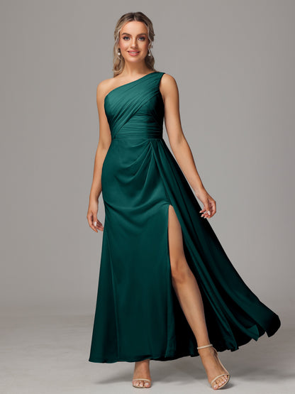One Shoulder Floor Length Chiffon Bridesmaid Dress