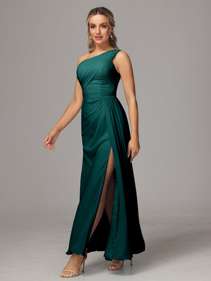 One Shoulder Floor Length Chiffon Bridesmaid Dress