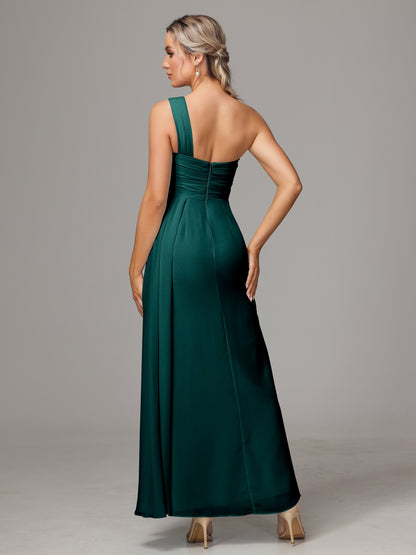 One Shoulder Floor Length Chiffon Bridesmaid Dress