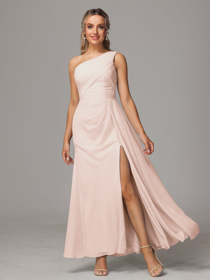 One Shoulder Floor Length Chiffon Bridesmaid Dress