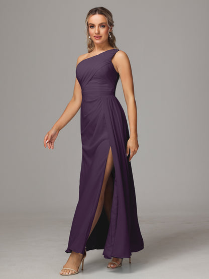 One Shoulder Floor Length Chiffon Bridesmaid Dress