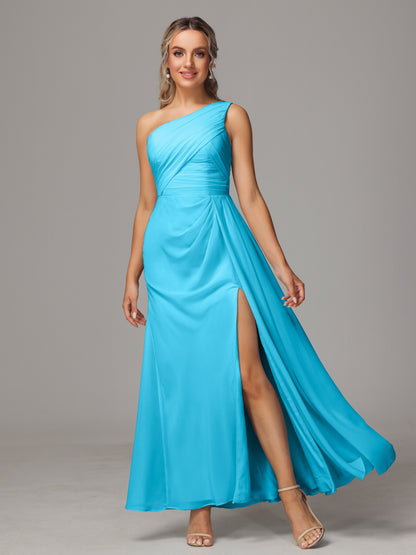 One Shoulder Floor Length Chiffon Bridesmaid Dress