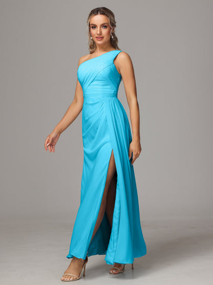 One Shoulder Floor Length Chiffon Bridesmaid Dress
