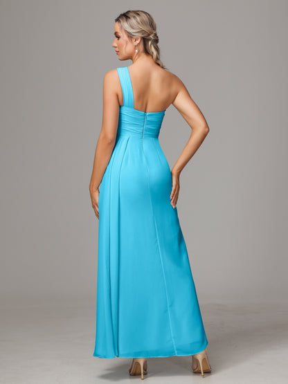 One Shoulder Floor Length Chiffon Bridesmaid Dress