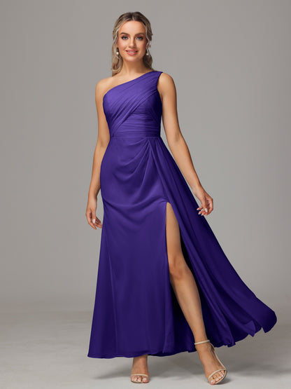 One Shoulder Floor Length Chiffon Bridesmaid Dress