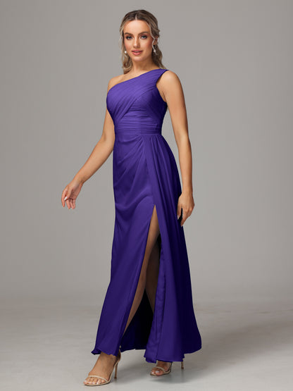 One Shoulder Floor Length Chiffon Bridesmaid Dress