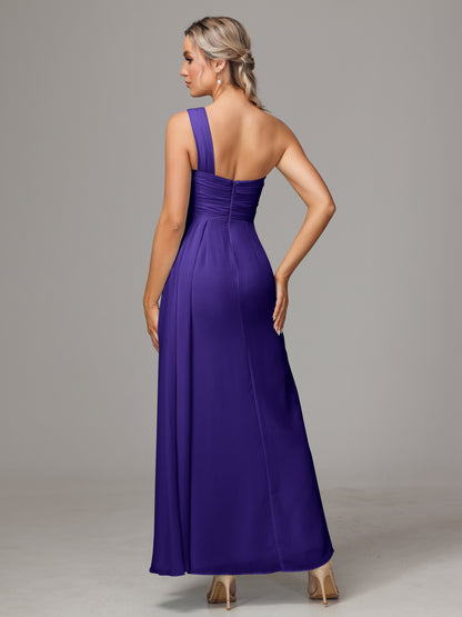 One Shoulder Floor Length Chiffon Bridesmaid Dress