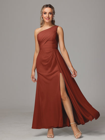 One Shoulder Floor Length Chiffon Bridesmaid Dress