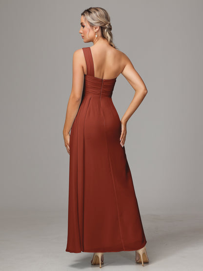 One Shoulder Floor Length Chiffon Bridesmaid Dress